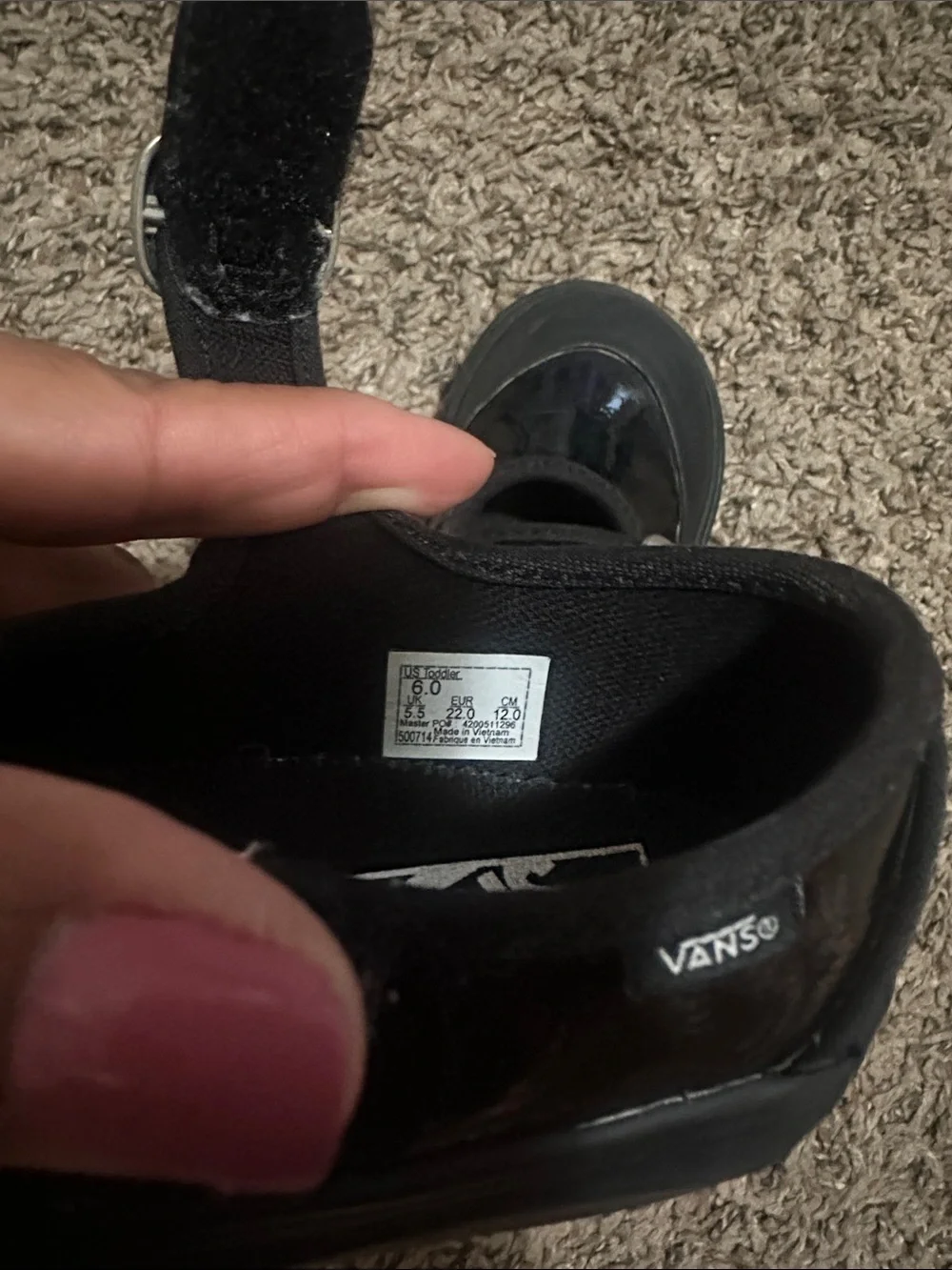 Vans Mary Jane Buckle Toddler Gothic Shine Black Patent Shoes